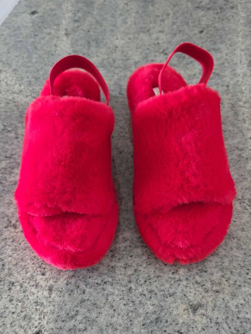 IMAN Plush Slingback Slides in Briggt Red Faux Fur